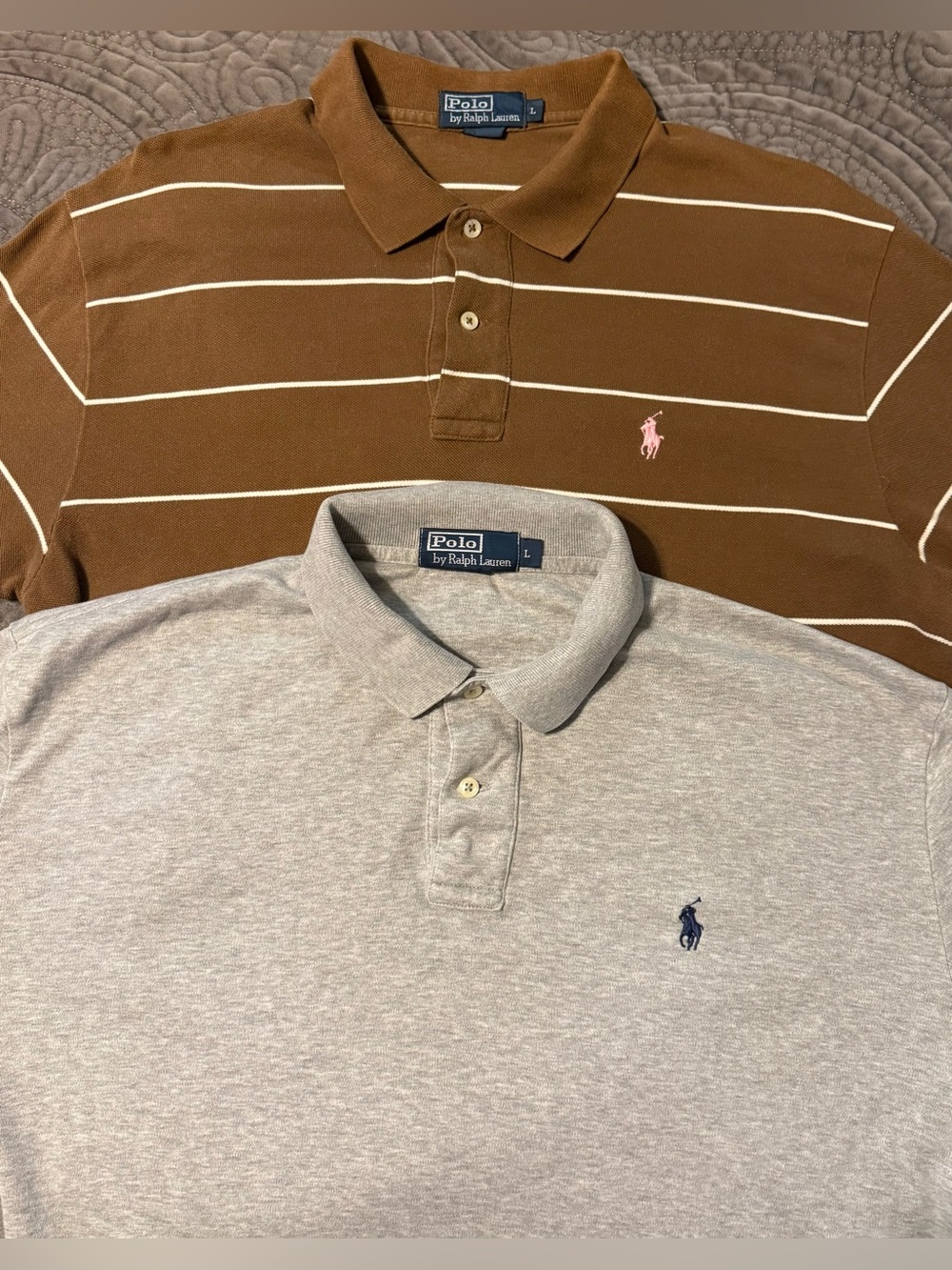 Polo Ralph Lauren Men's Large Brown & Gray Short Sleeve Shirt Lot Of 2 Shirts